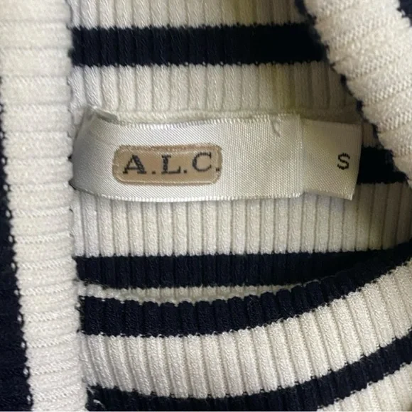 A.L.C. Baker Puffed Shoulders Black and White Striped Turtleneck Sweater - Picture 14 of 16